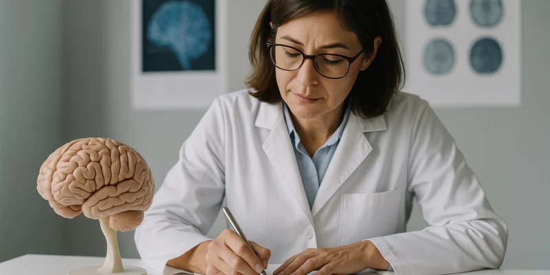 kembali mental health woman white lab coat writing piece