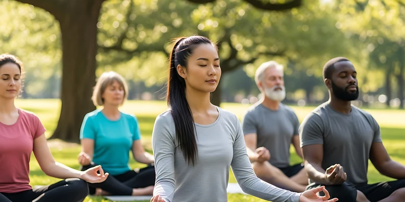 kembali yoga group people doing park